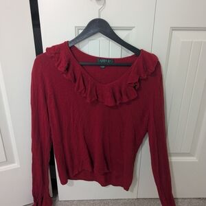 Lauren Ralph Lauren Crimson Ruffled Blouse